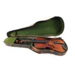 A cased violin and bow