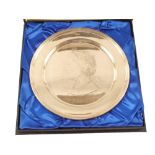 A boxed Silver 1975 Queen Elizabeth commemorative plate