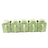 Various Pountney & Co green storage jars and china (two boxes)