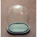 A glass dome on a wooden stand,