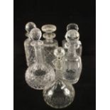 Six various cut glass decanters