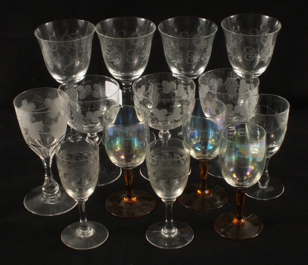 Victorian grape leaf engraved glasses,