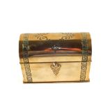 A 19th Century dome lidded four division Brass stationery box with Greek key pattern engraving