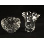 A Daum clear glass vase and a Tiffany & Co bowl with dolphin decoration,