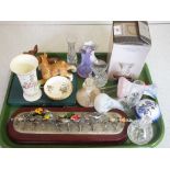 Various Caithness and other glassware and china plus a metal horse racing group