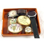 A gents Avia watch plus one other and four Halcyon Days enamel boxes