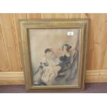 A Victorian watercolour of a seated mother and children,
