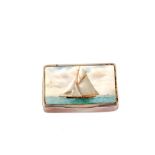 A Silver vesta with enamel French yacht decorated lid, James Samuel Bell & Louis Willmott,