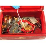 A jewellery box and contents plus a small 9ct Gold butterfly brooch