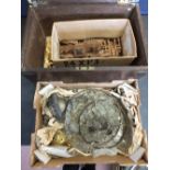 A Victorian Oak and Brass bound box containing Meerschaum pipes,