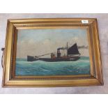 Oil on board of a steam and sail boat LT1177, signed G.