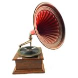 An Oak cased horn gramophone (no sound box)