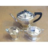 A Silver three piece tea set,