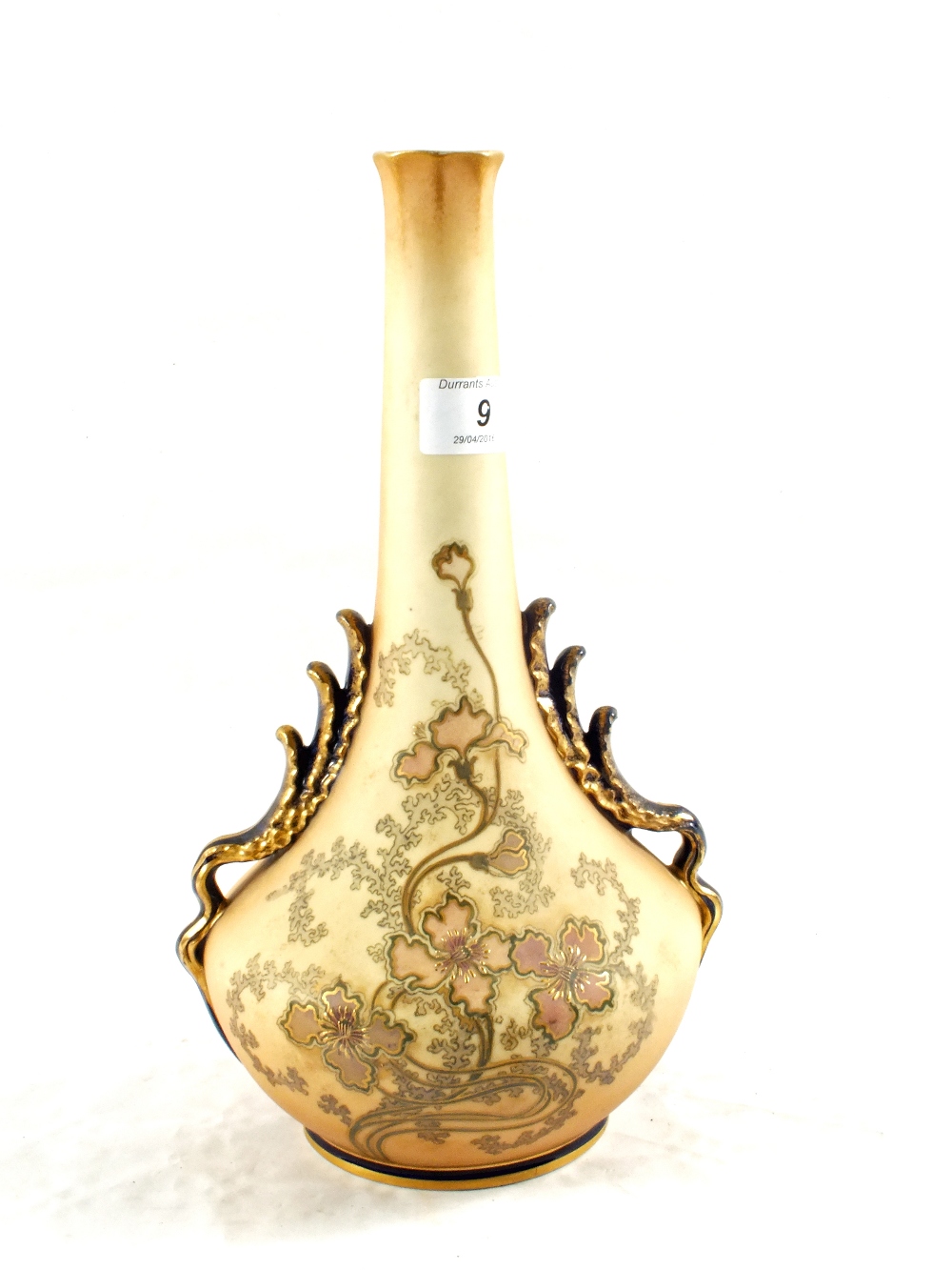 A Vienna cream ground floral narrow neck vase,