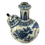 An 18th Century Chinese blue and white wine ewer with floral and bird decoration,