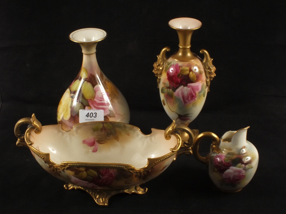 Four pieces of Royal Worcester rose decorated china (some damage)