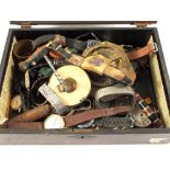 A Victorian box containing Brass compass,