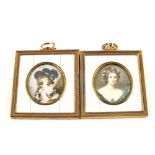 A pair of Ivory framed miniatures of ladies