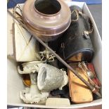 A Victorian Copper tea urn and a tin lunch box etc
