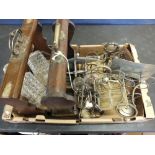 Two Oak Tantalus frames plus various Silver plated cruet stands