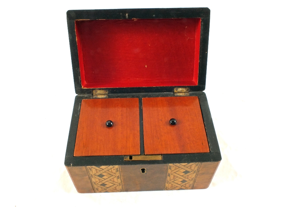 A 19th Century inlaid Walnut two compartment tea caddy - Image 2 of 2