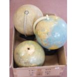 A Phillips challenge terrestrial globe and two others (one no stand)