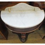 A Victorian white marble top Mahogany half moon washstand