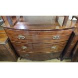 A Mahogany bow fronted chest of three drawers on bracket feet