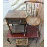 An Oak bedside cabinet, a stool,