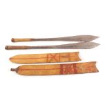 Two African hand spears with sheaths and a wooden example (3)