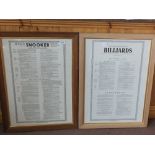 Two framed Rules of Billiards and Snooker