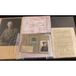 A WWI/II miniature medal group of seven with Officers ephemera and photos to Prall,