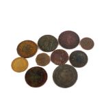 Ten various tokens, 1798 Sainsbury, 1812 Cornish penny, 1812 1/2 penny, 1797 Leith 1/2 penny,