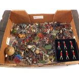 A lot of playworn cowboys, Indians, farm people, carts, zoo models,