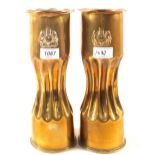 A pair of Trench Art 1917/18 dated waisted shell cases inscribed 'The Great War 1914-1918'