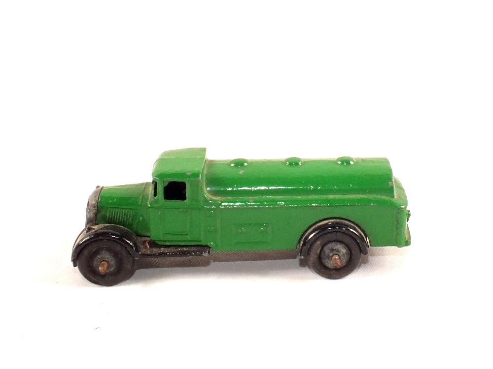 A green Dinky 25R petrol tanker