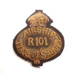 A Royal Aircraft Works (PATTERN) Officers Bullion cap badge for the R101 Airship works