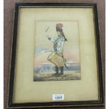 A painting of a military drummer with drum,