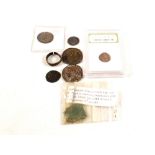 WITHDRAWN Four Roman coins, long cross Silver penny and artifacts,