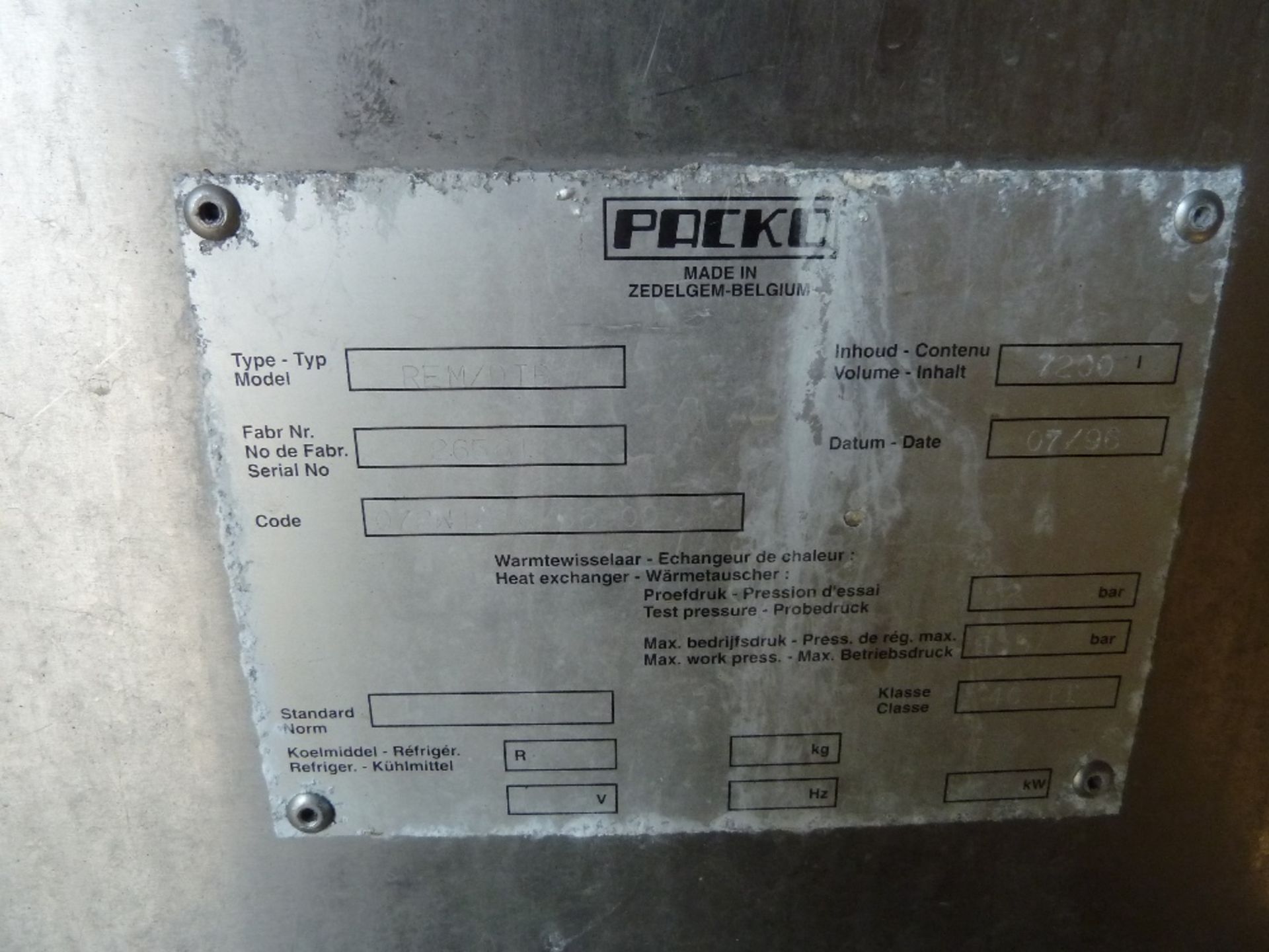 Fullwood bulk milk tank, 7,200L, serial 26561 with packomat control panel. - Image 5 of 5