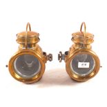 A pair of vintage Brass car oil lamps