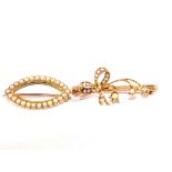 A 9ct Gold Seed Pearl bar brooch in the form of flowers with Gold Seed Pearl brooch of oval form