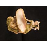 An Art Nouveau Royal Dux seated maiden and shell bowl,