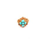 A large 9ct Gold Turquoise set 'bombe' style ring,