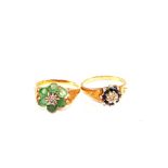 Two 9ct Gold rings to include Emerald and Diamond set and Sapphire and Diamond set