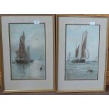 Watercolour of fishers mending nets plus five other nautical pictures