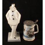 A porcelain Pierrot and a Royal Albert Maritime tankard