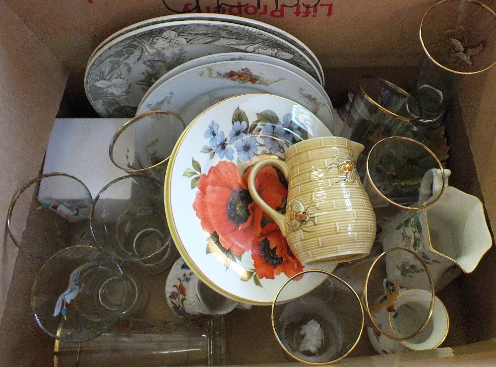 Various bird decorated vases and plates etc