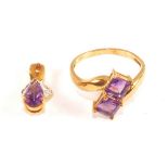 A 9ct Gold Amethyst ring and pendant