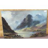 A pair of unframed oils on canvas of a lake and mountain scenes,